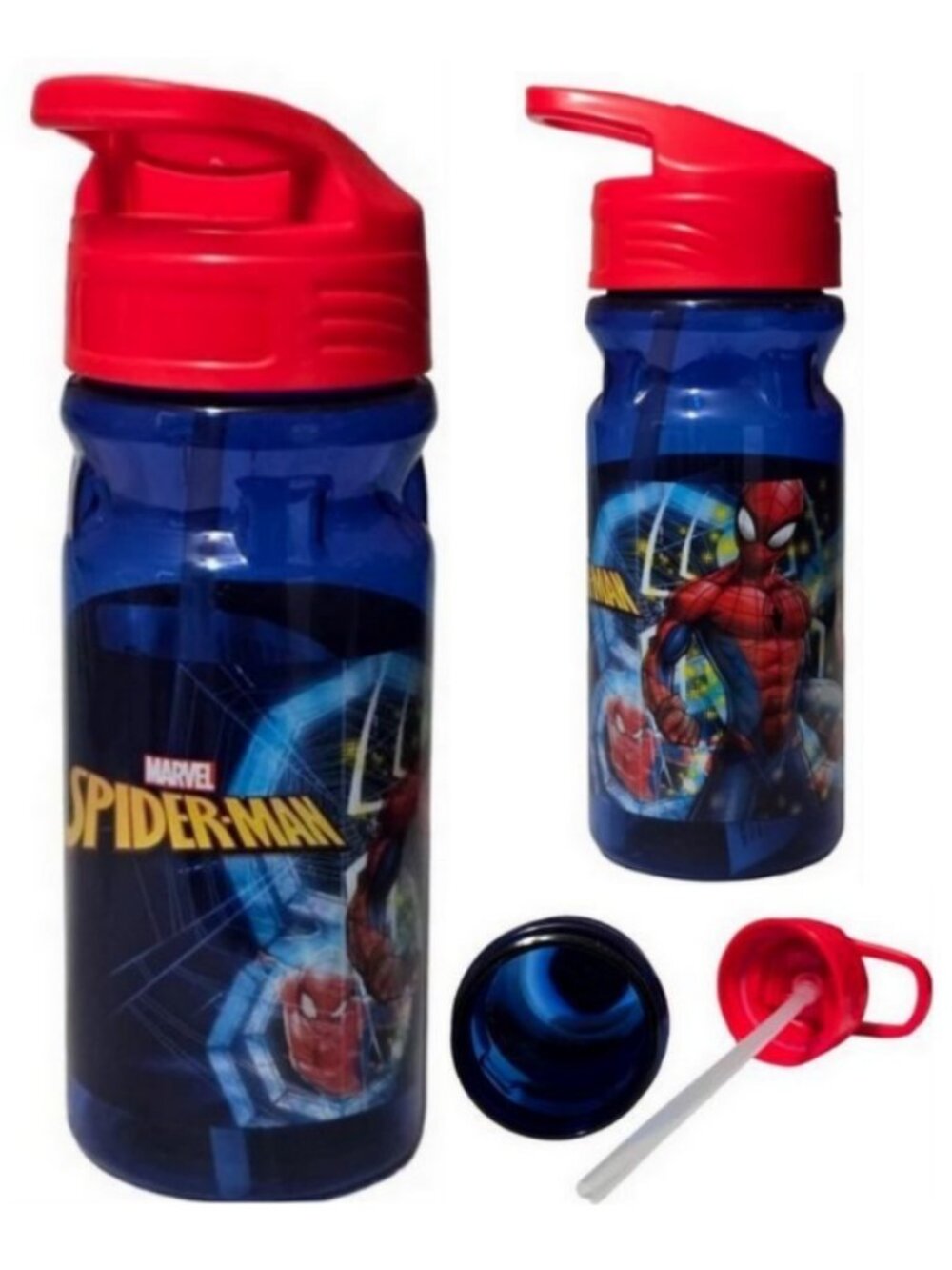 Marvel Spider-Man Plastic Water Bottle 550ml BPA Free Kids Canteen Straw Lid New